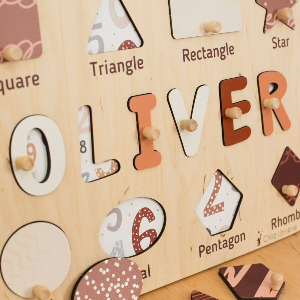 Wooden Personalized Shape Sorting Name Puzzle Board
