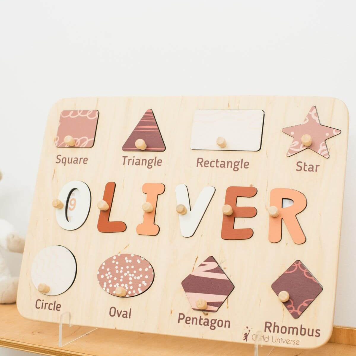 Wooden Personalized Shape Sorting Name Puzzle Board