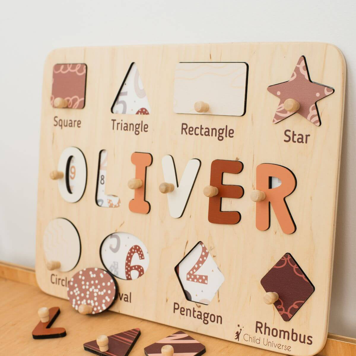 Wooden Personalized Shape Sorting Name Puzzle Board