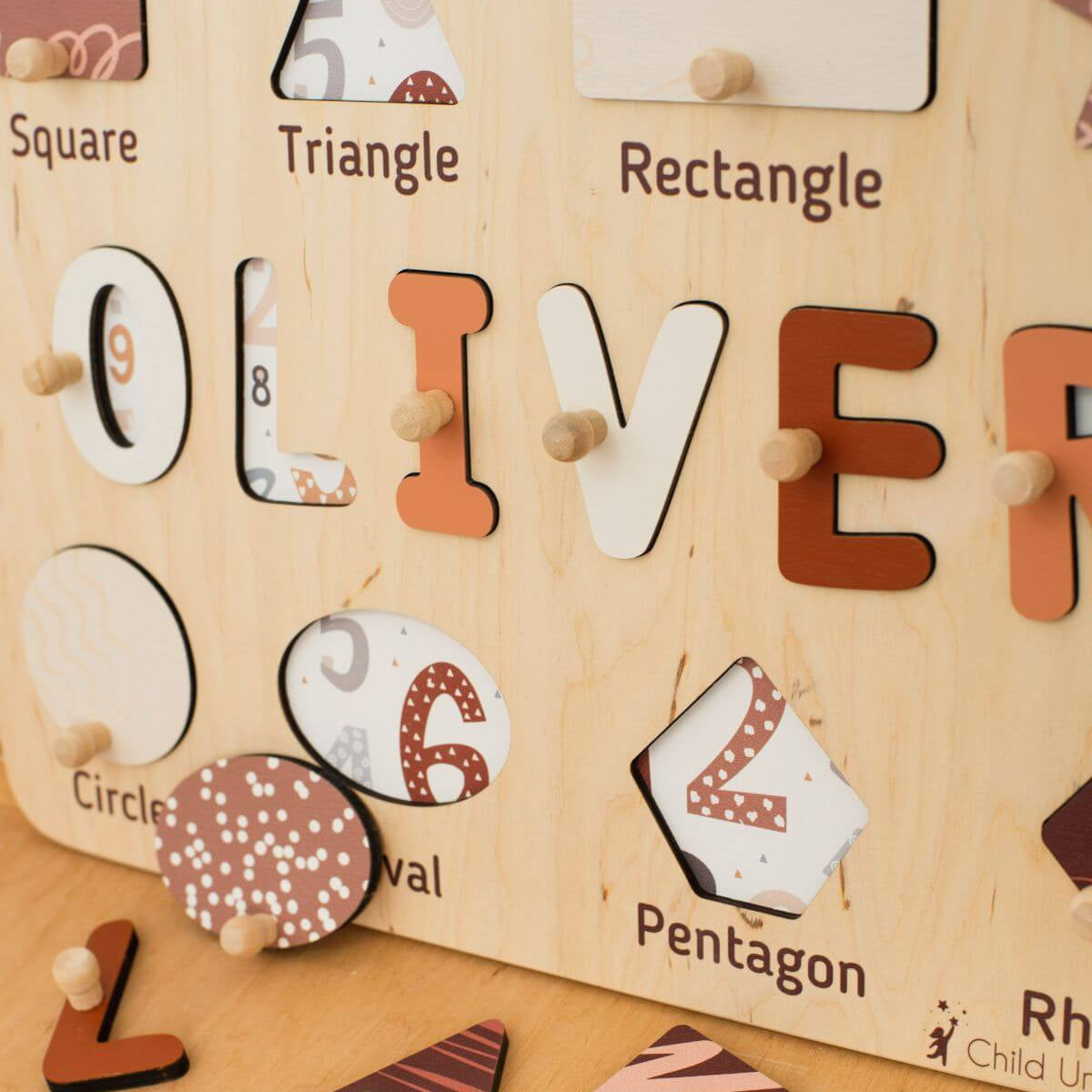 Wooden Personalized Shape Sorting Name Puzzle Board