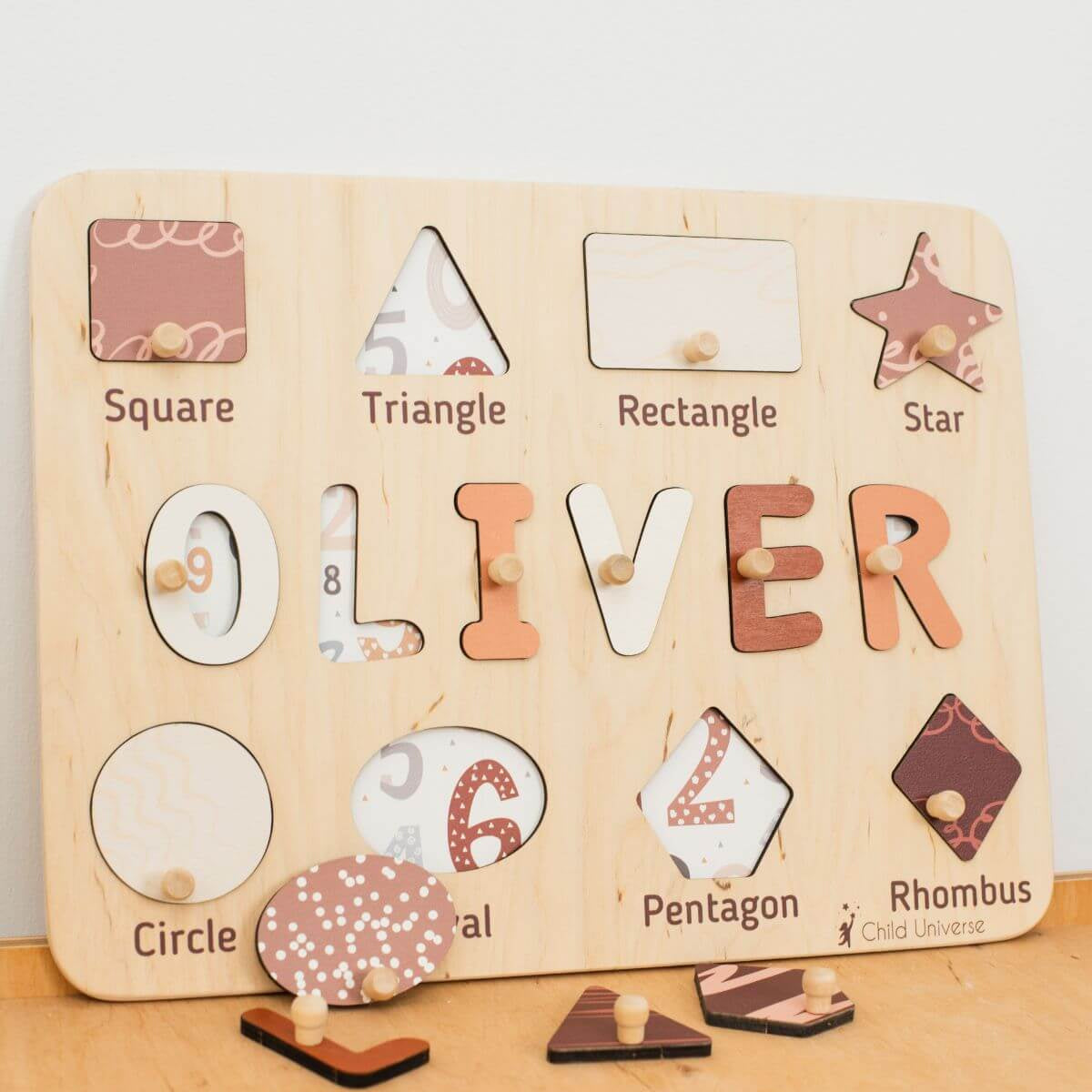 Wooden Personalized Shape Sorting Name Puzzle Board