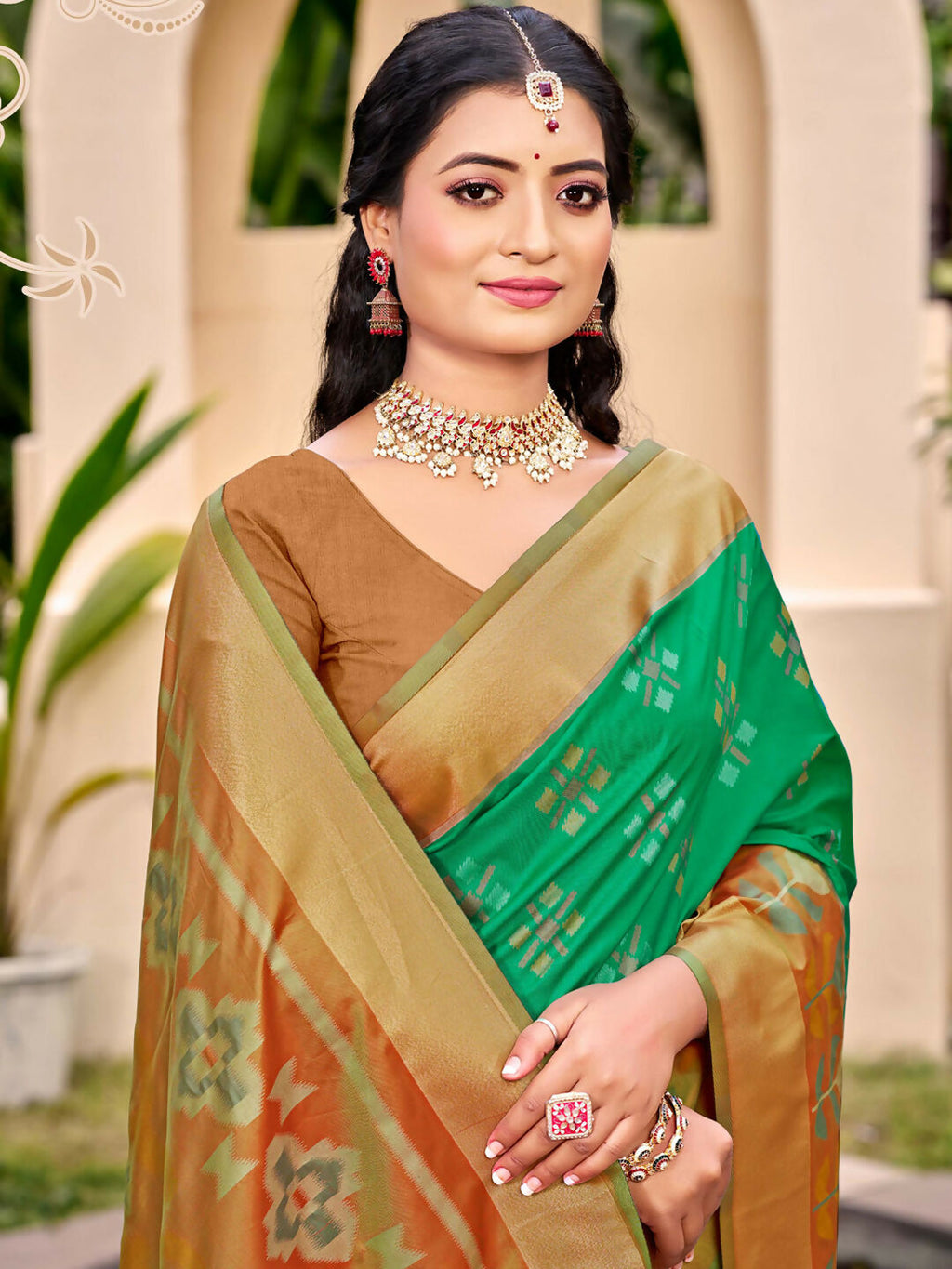 Brown Pochampalli Silk Saree with Matching Blouse