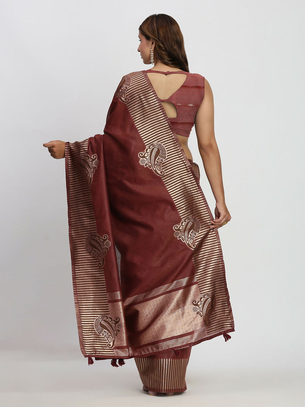 Maroon Linen Cotton Saree with Matching Blouse