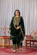 Green velvet kurta set with sequence embroidery and comfortable cotton inner