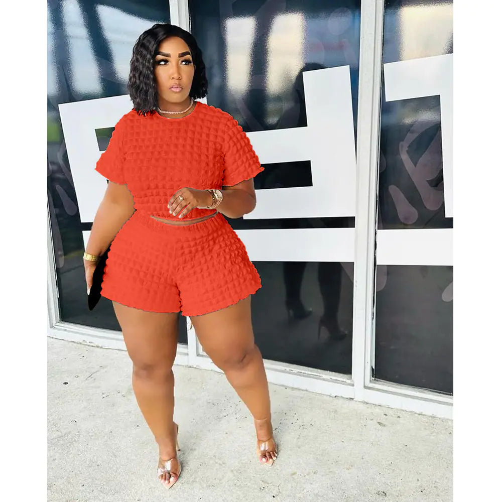 Women's Casual Bubble Texture Two-Piece Short Set for Summer - Image 25