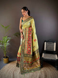 Light Green Banarasi silk saree with detailed small butti motifs
