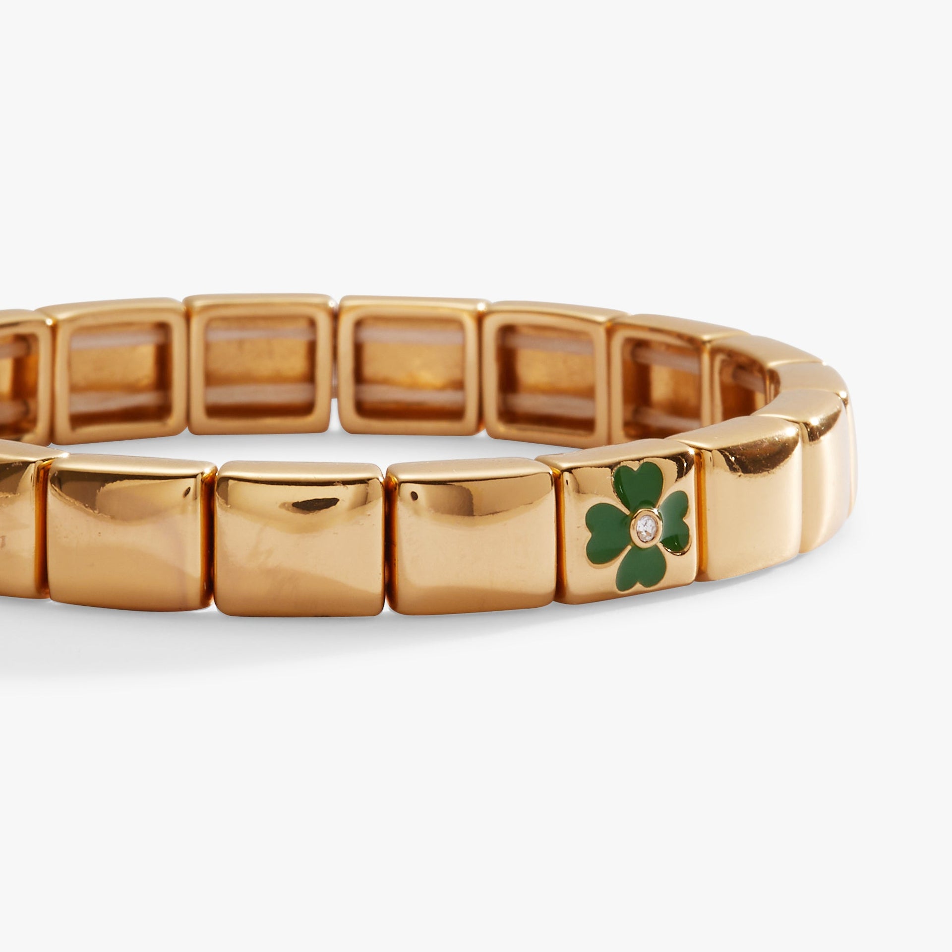 Four-Leaf Clover Stretch Bracelet with Crystal Gold-Tone Beads
