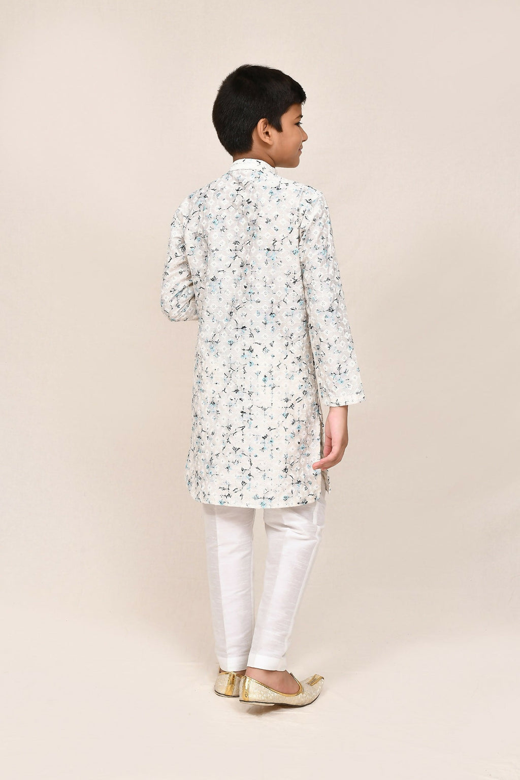 White Cotton Full Thread Work Kurta with Straight Fit Pants