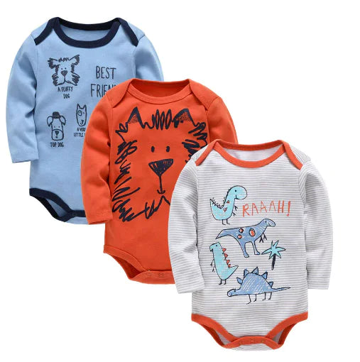 Long Sleeve Cotton Baby Bodysuit 3-Piece Set (1 Piece)