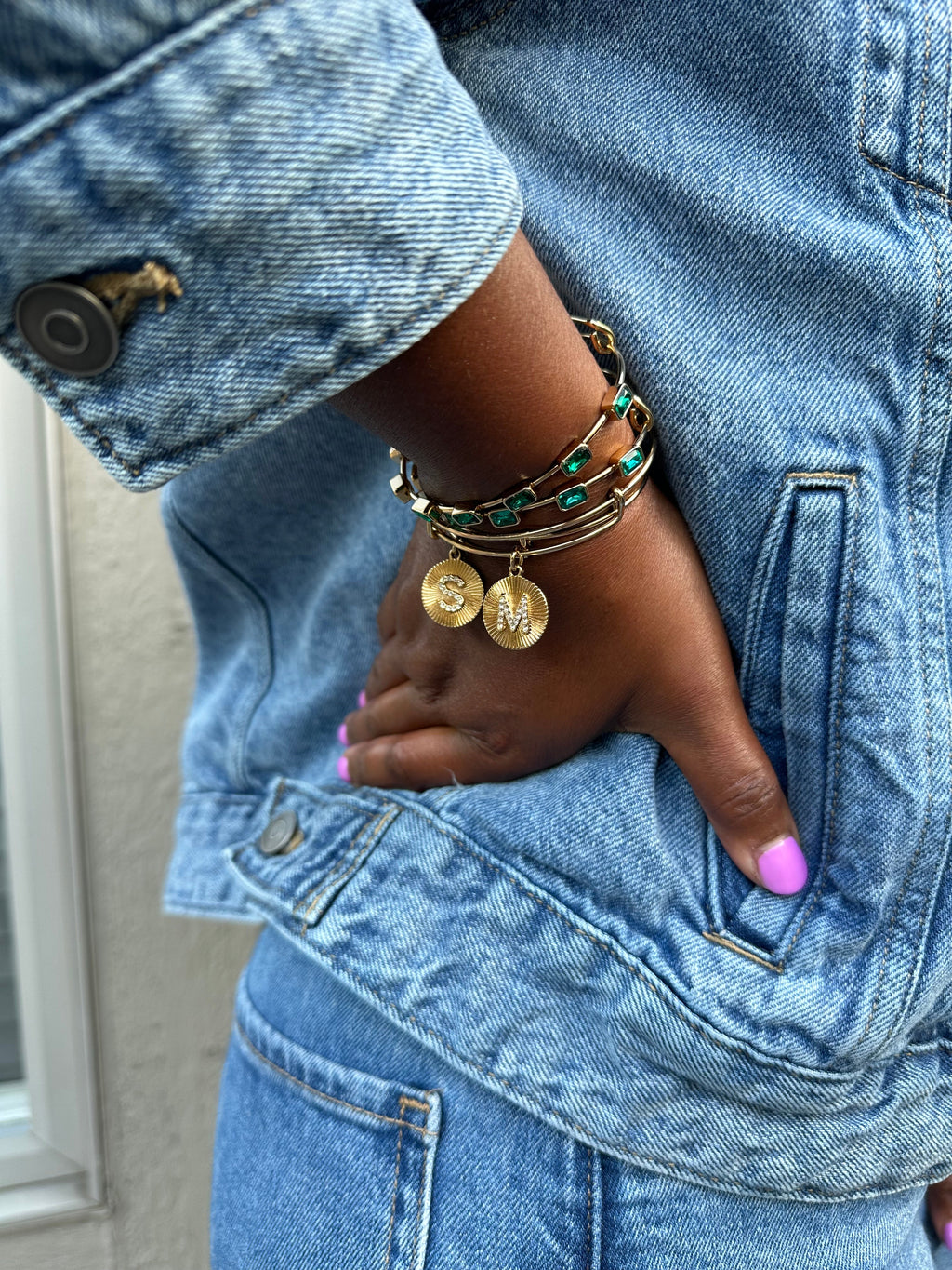 Initial M Pavé Starburst Texture Bangle Bracelet