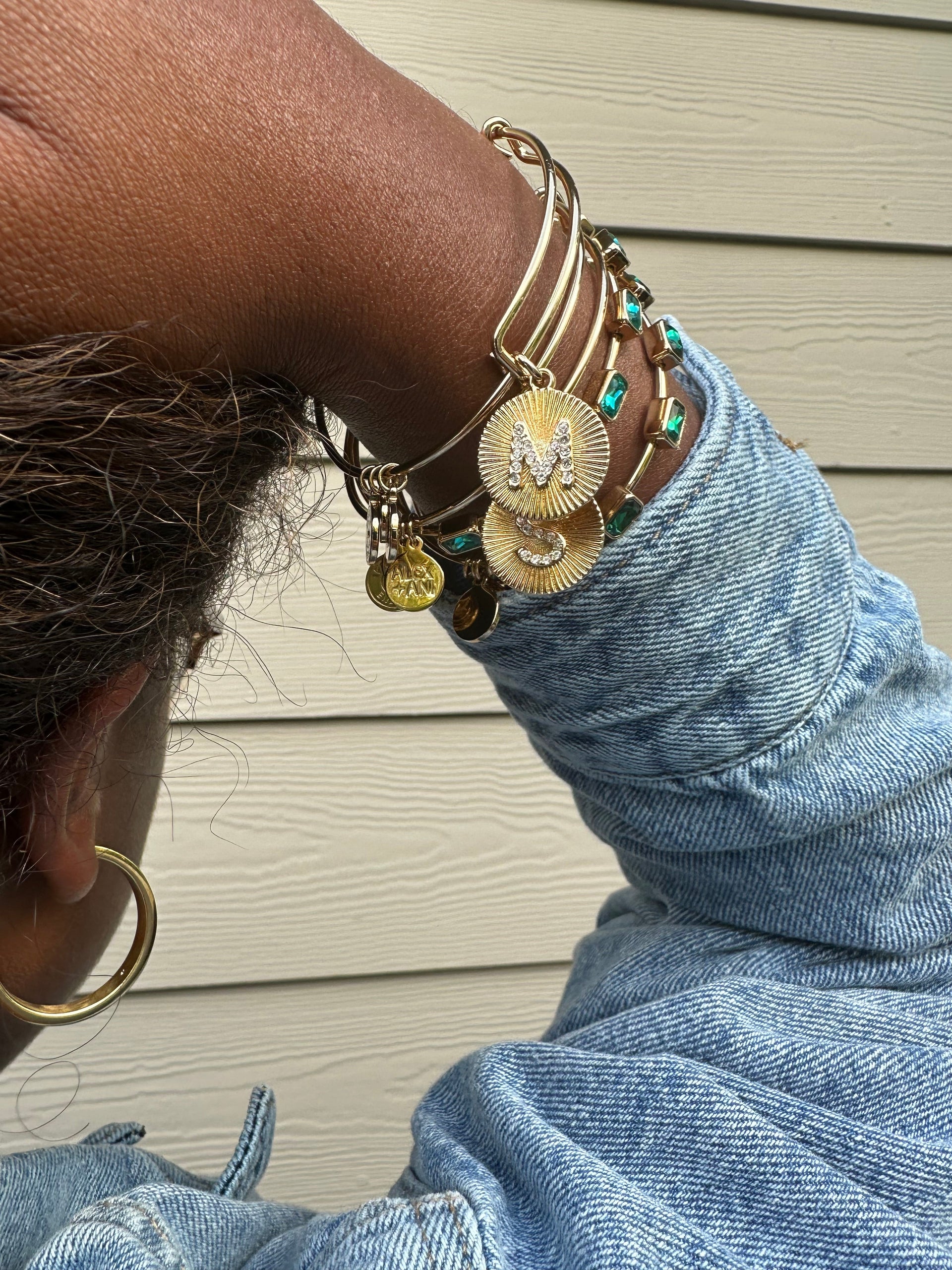 Initial S Pavé Starburst Texture Bangle Bracelet