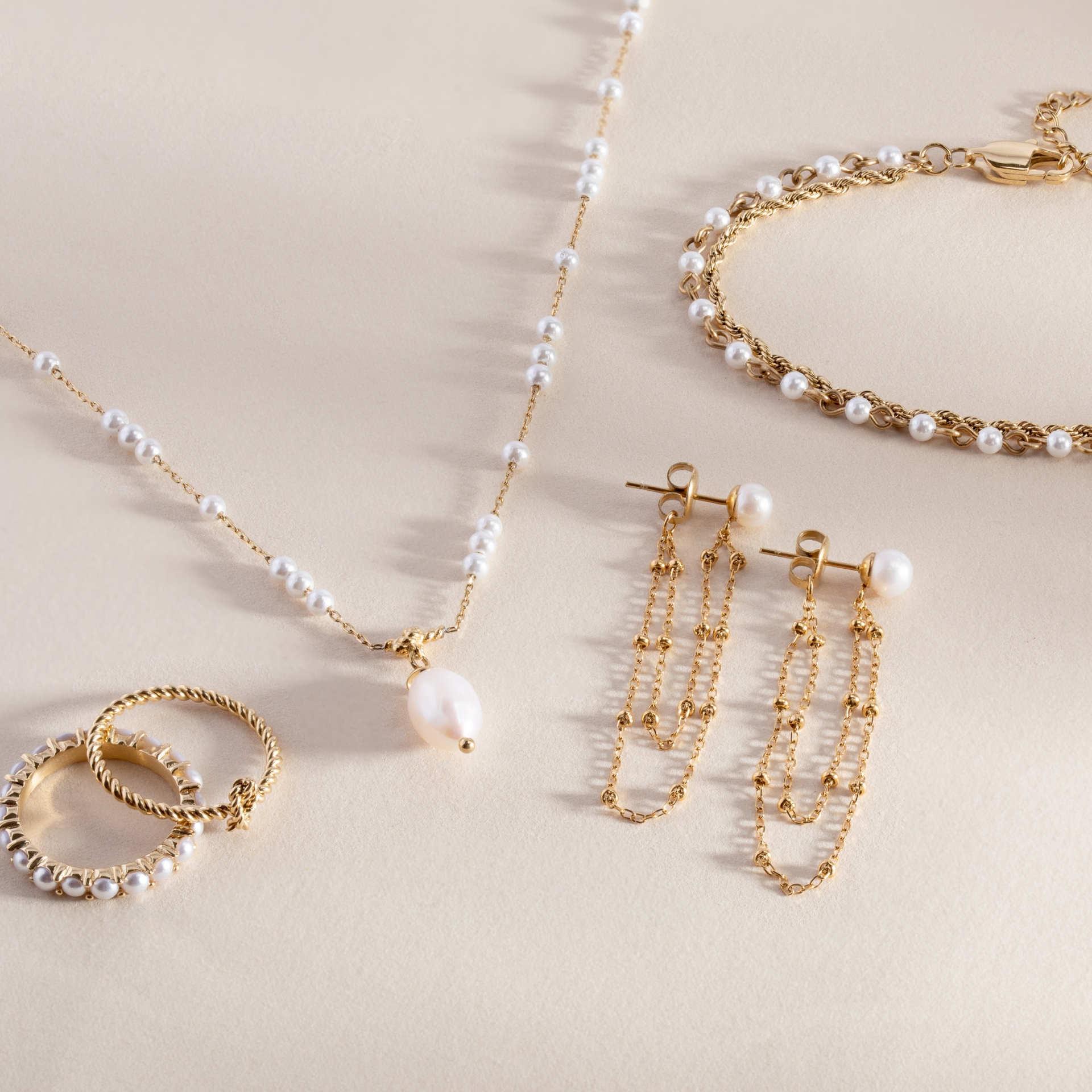 Freshwater Pearl Front-and-Back Earrings in Polished Gold