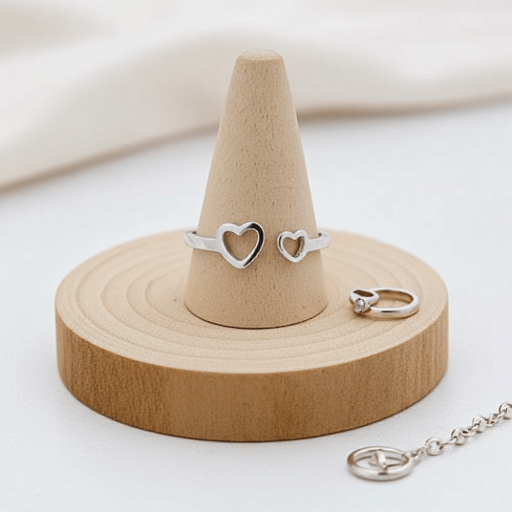 Stainless Steel Open Ring – Adjustable Two Hearts Ring for Women