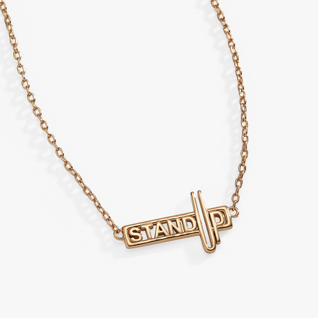 Stand Up Gold Pendant Necklace with Empowering Message