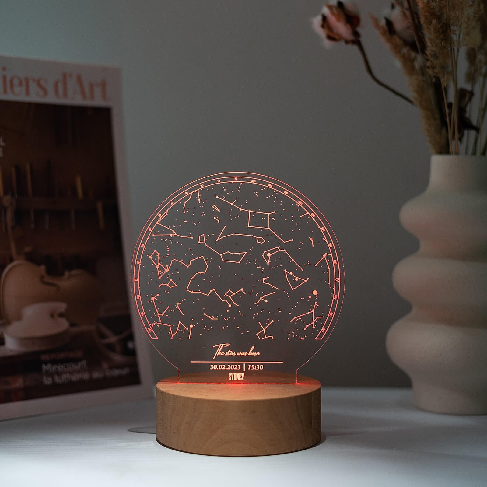 Custom Star Map Night Light – Minimalist Acrylic & Wood LED Decor