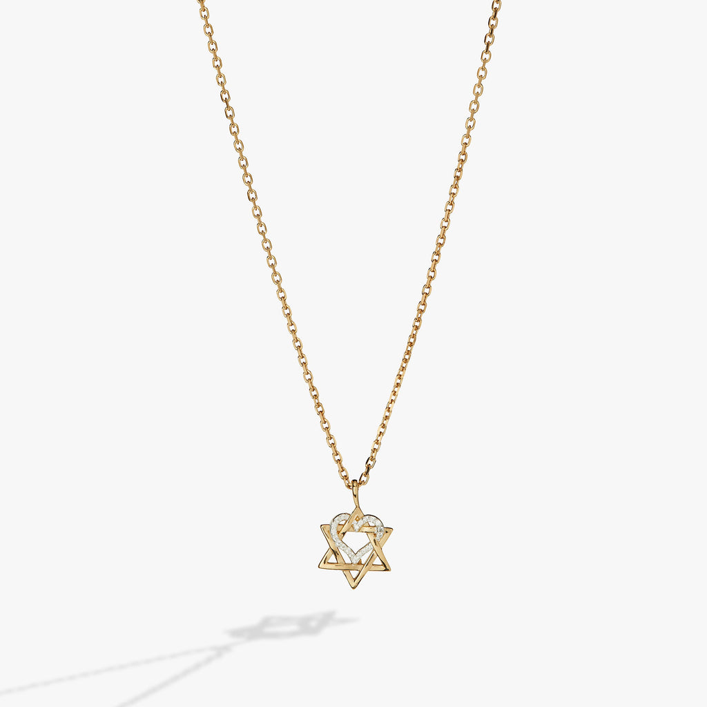 Star of David Heart Pendant Necklace in 14kt Gold Plated Silver