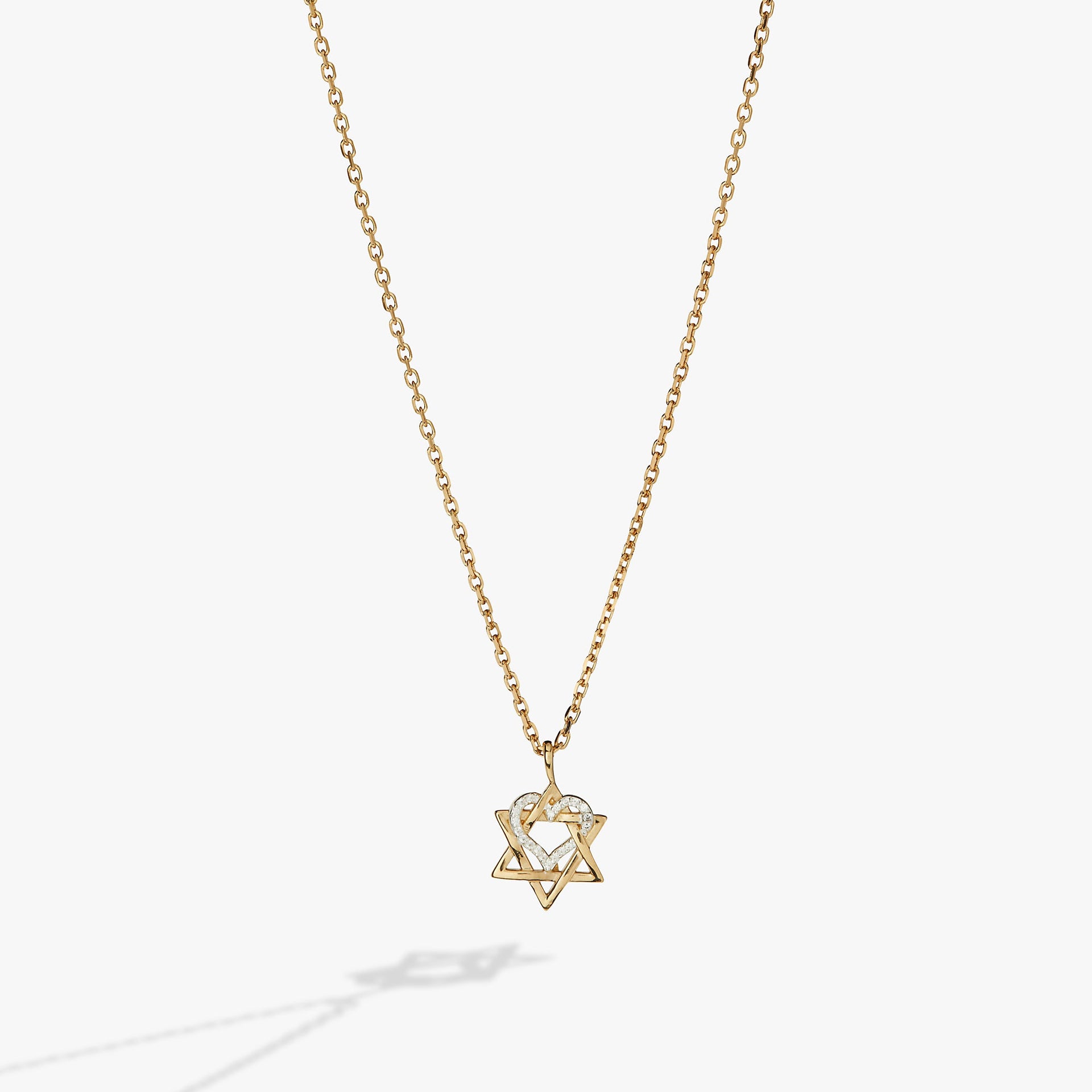 Star of David Heart Pendant Necklace in 14kt Gold Plated Silver