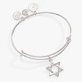 Two-tone silver and gold expandable bangle featuring a Star of David charm with clear crystal accents.