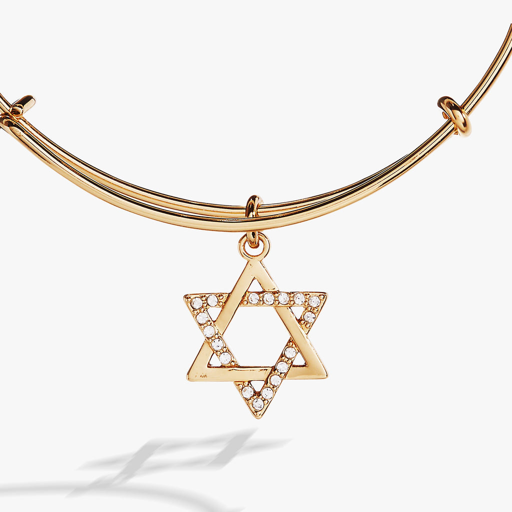 Two-Tone Star of David Crystal Expandable Bangle in Silver and Gold