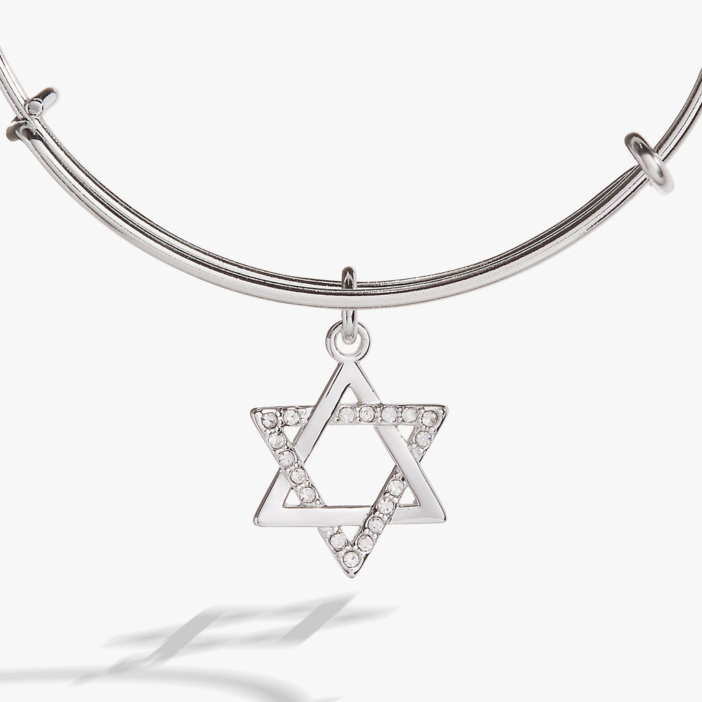 Two-Tone Star of David Crystal Expandable Bangle in Silver and Gold