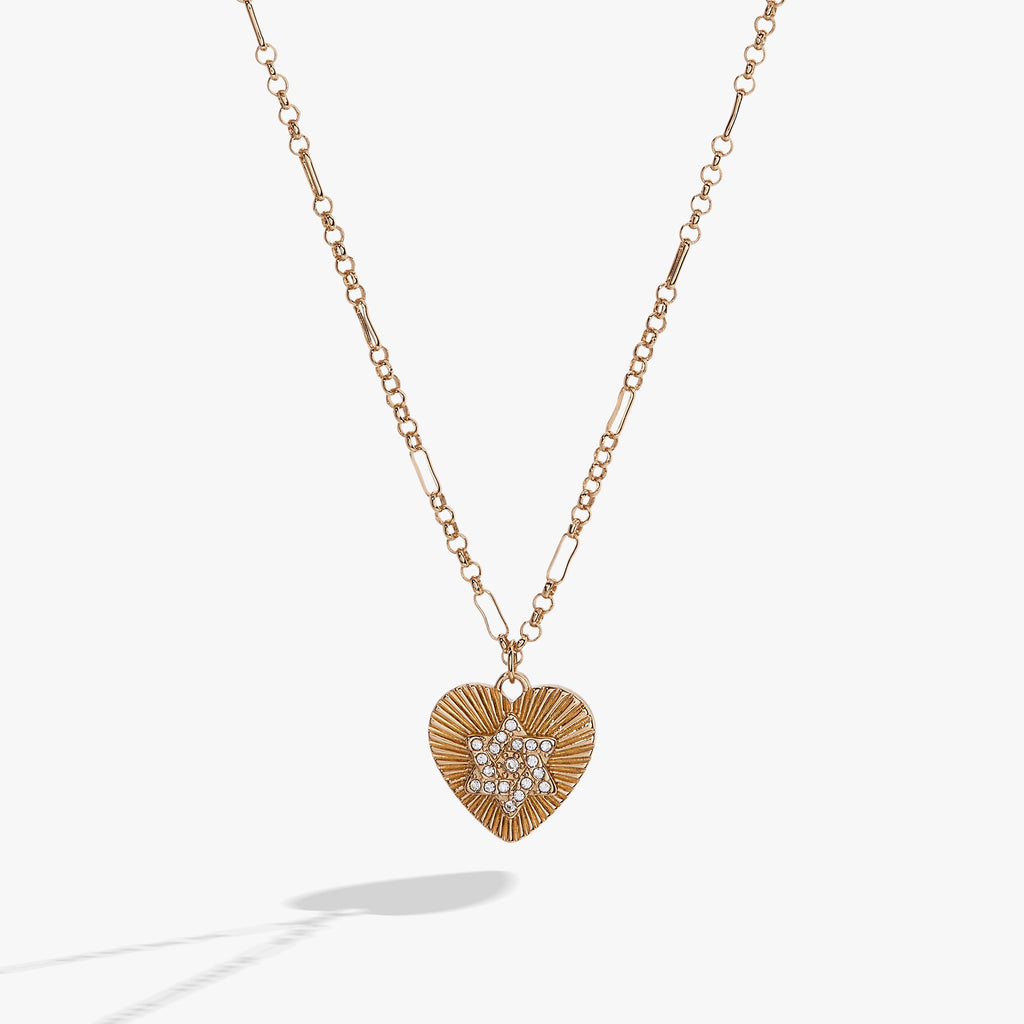 Heart-shaped Star of David pendant necklace with clear crystal accents