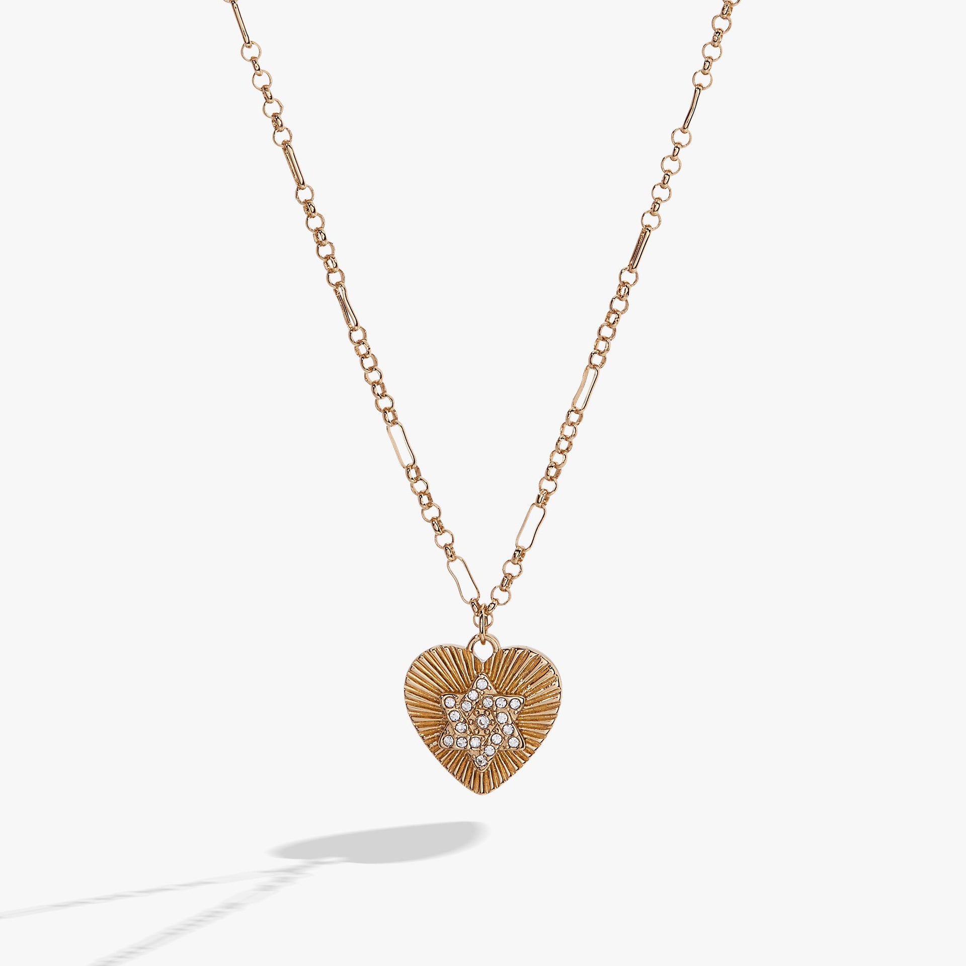 Heart-shaped Star of David pendant necklace with clear crystal accents