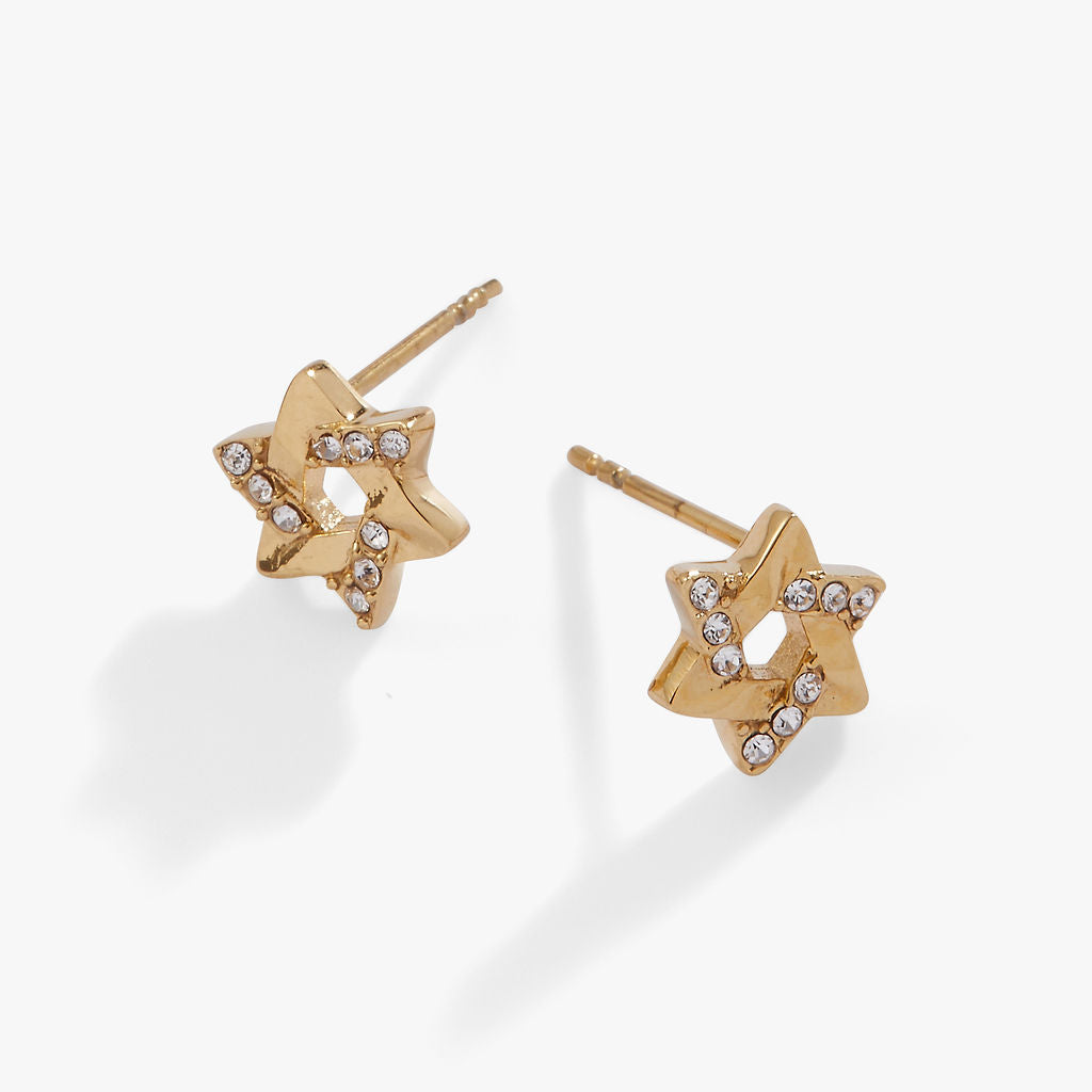 Star of David Mini Stud Earrings with Pave Crystals in Mixed Metal