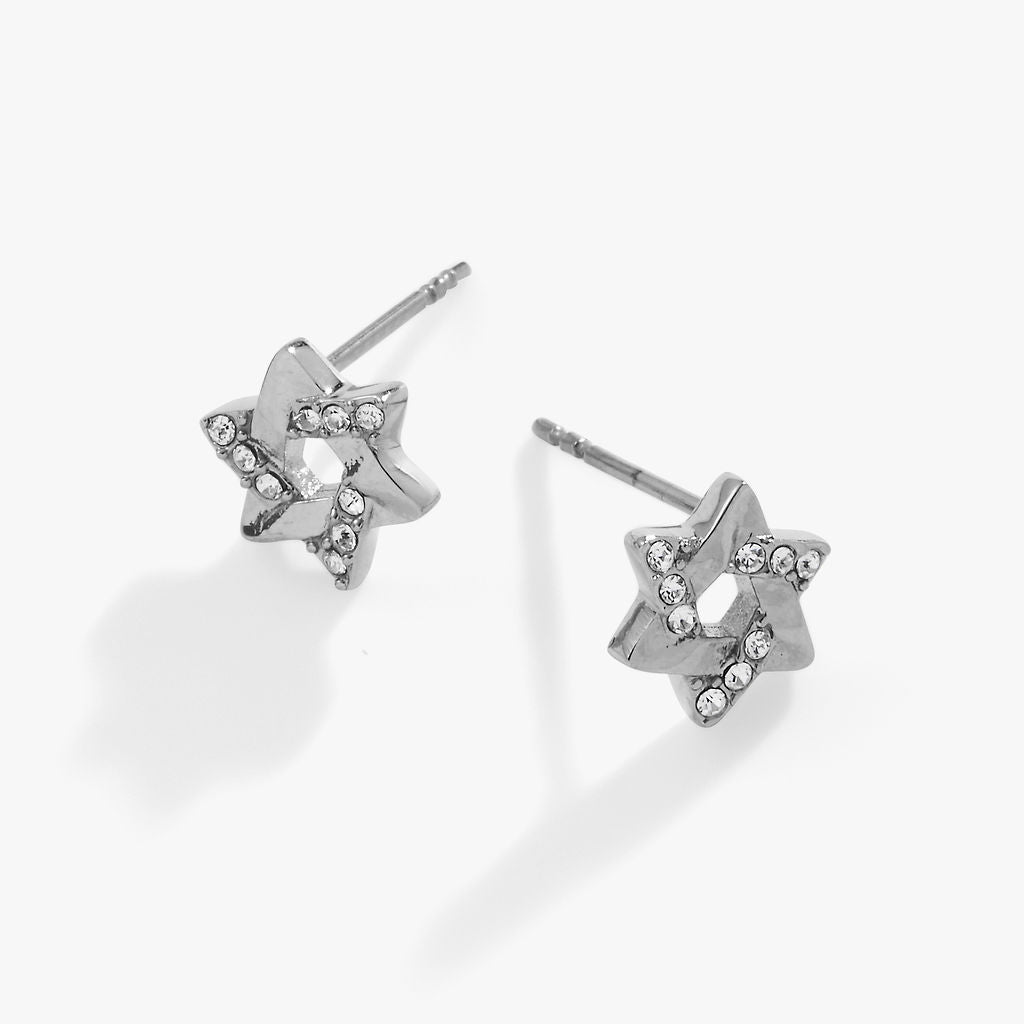 Star of David Mini Stud Earrings with Pave Crystals in Mixed Metal