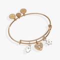 Alex And Ani Faith and Family Star of David charm bangle with Hamsa and Chai symbols on a white background