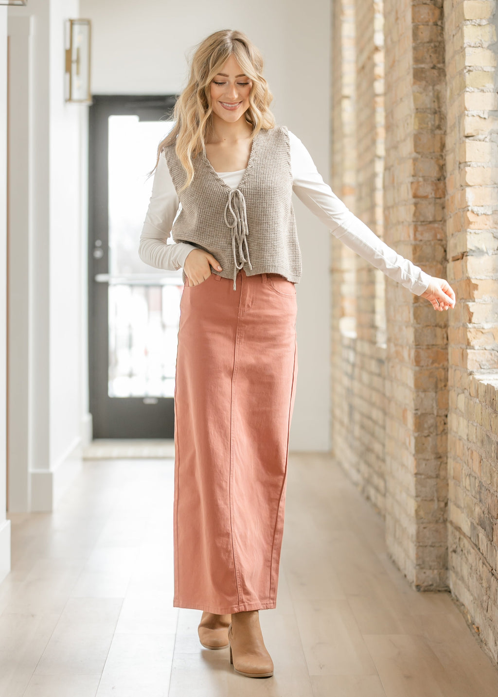 Stella Sienna Denim Maxi Skirt - High Rise A-Line