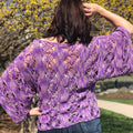 Purple and lavender web tee crochet top featuring geometric spider stitch design