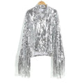 Silver Sequin Tassel Jacket Long Sleeve Reflective Glitter Shimmer
