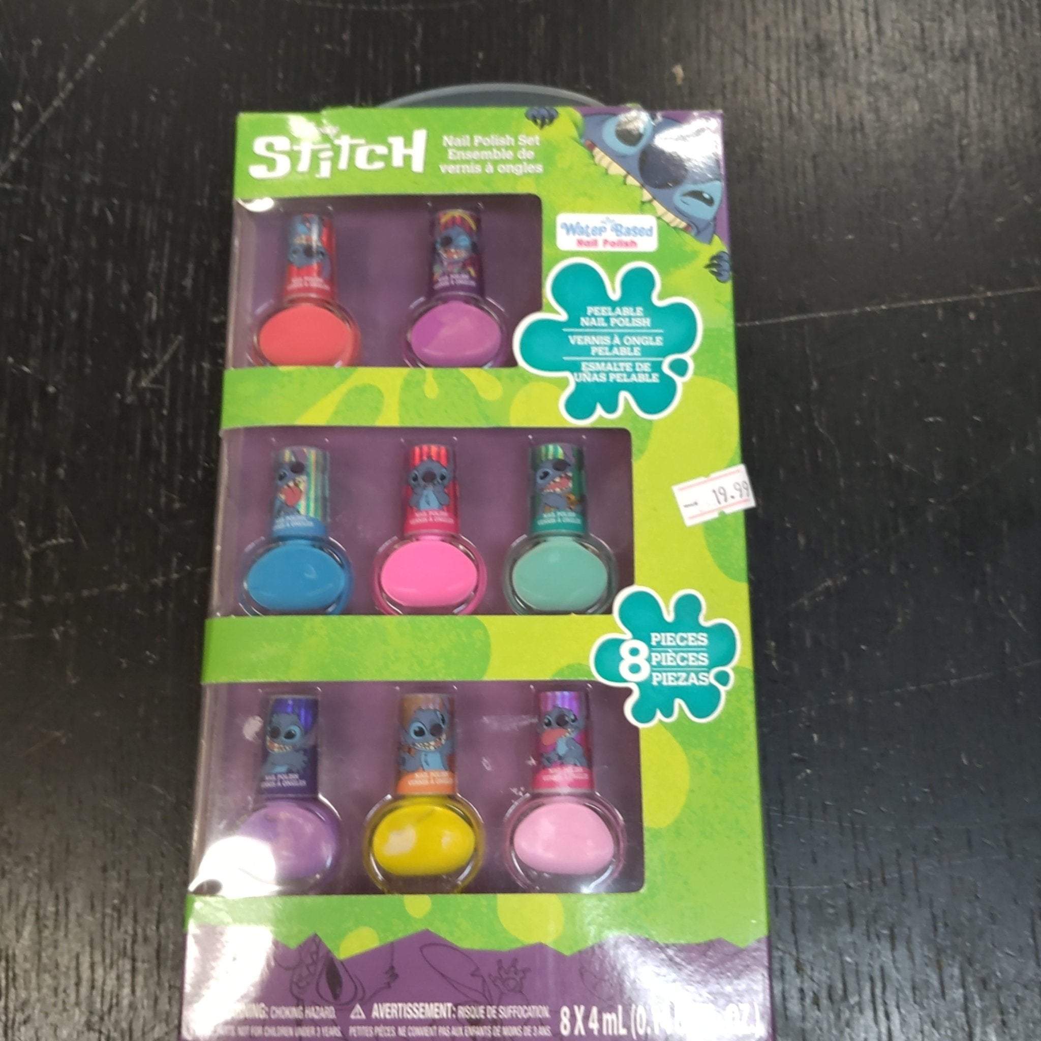 Disney Stitch themed 8-piece nail polish set with assorted colorful bottles