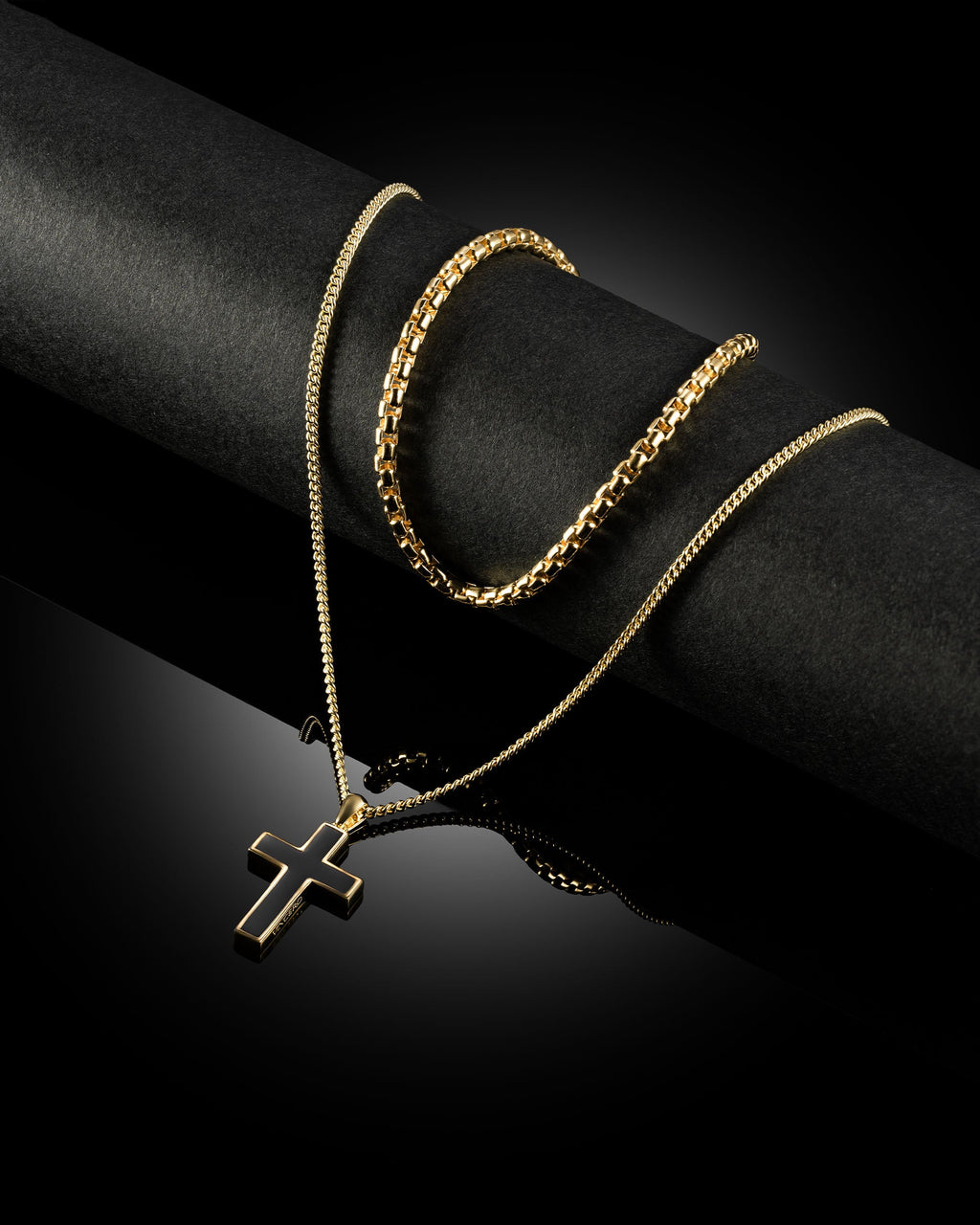 Gold Plated 925 Sterling Silver Cross Pendant and Box Chain