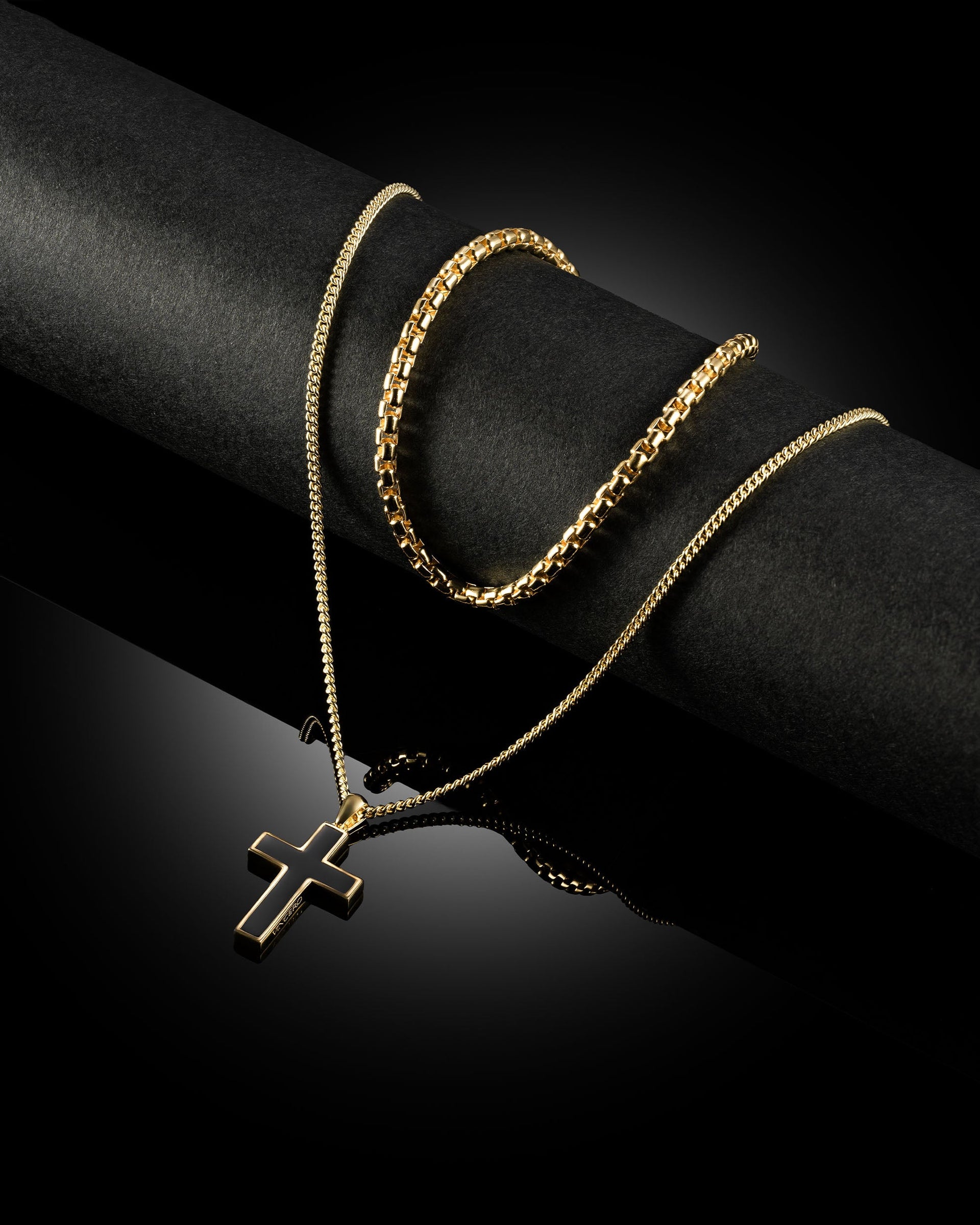 Gold Plated 925 Sterling Silver Cross Pendant and Box Chain