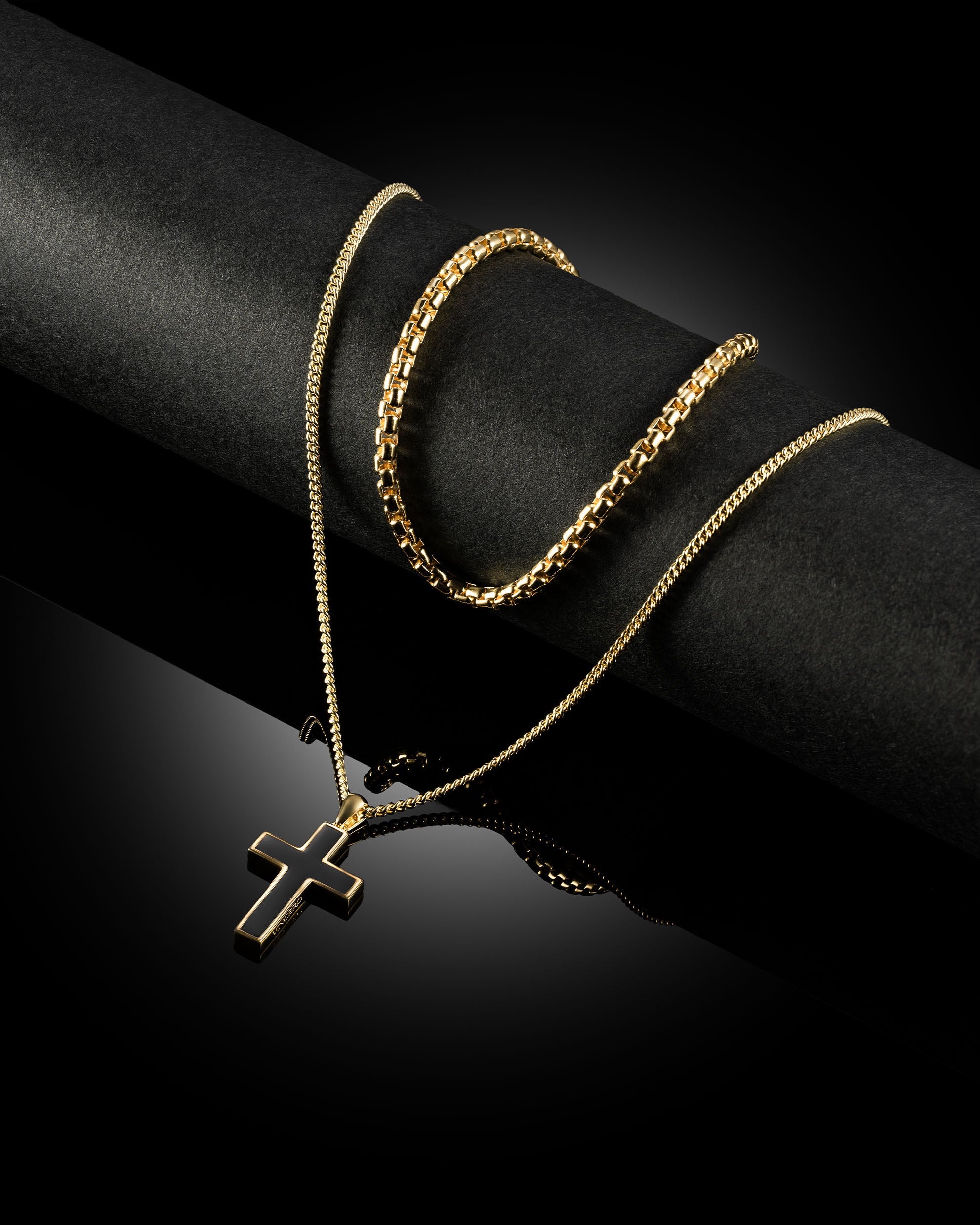 Gold Plated 925 Sterling Silver Cross Pendant and Box Chain