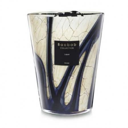 Large navy blue and cream marbled glass candle from the Baobab Collection Stones Lazuli series