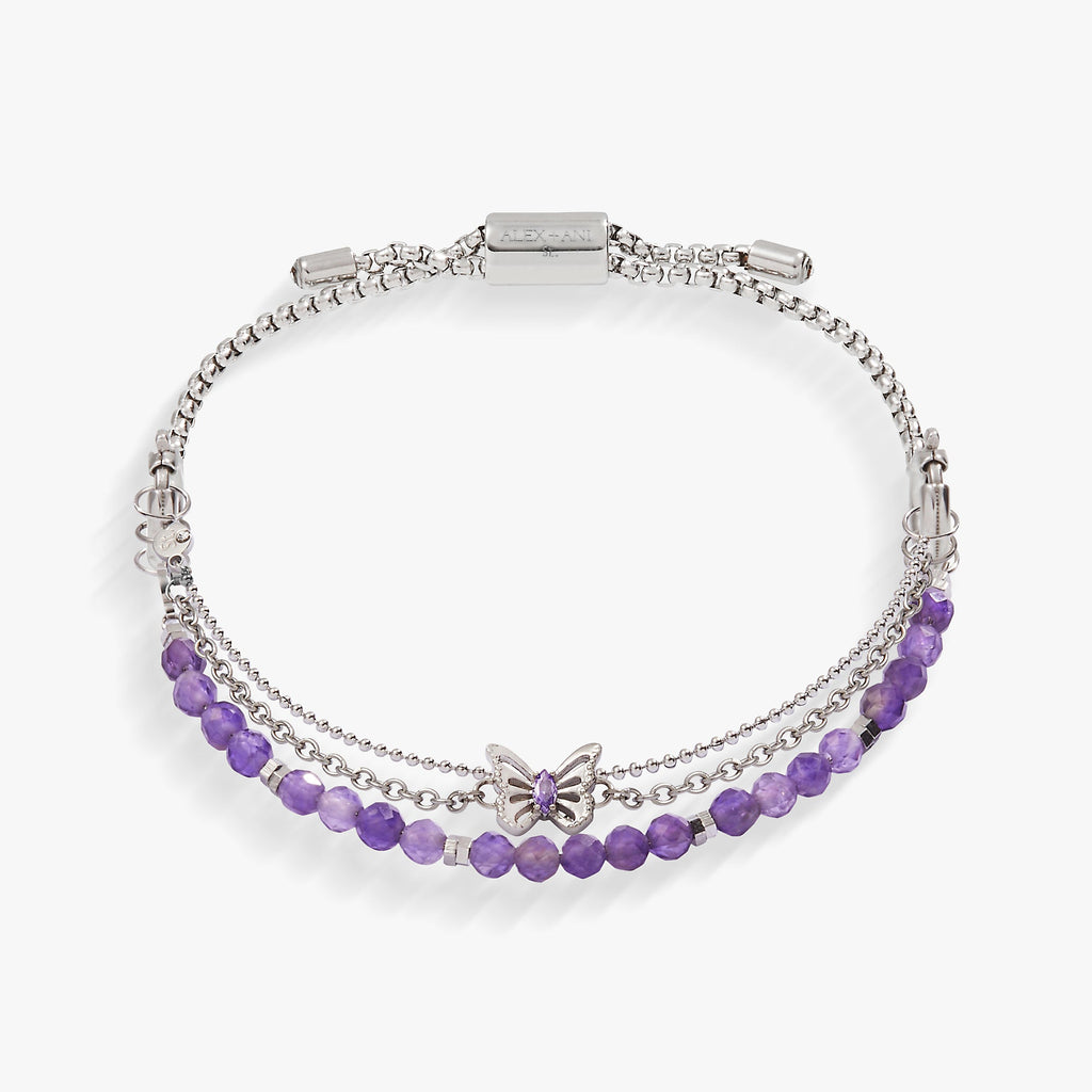 Butterfly Stranded Charm Bracelet Set with Violet Crystal Accents
