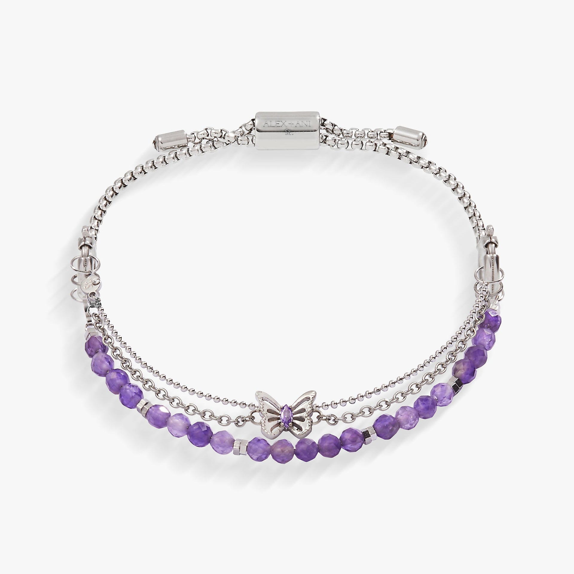 Butterfly Stranded Charm Bracelet Set with Violet Crystal Accents
