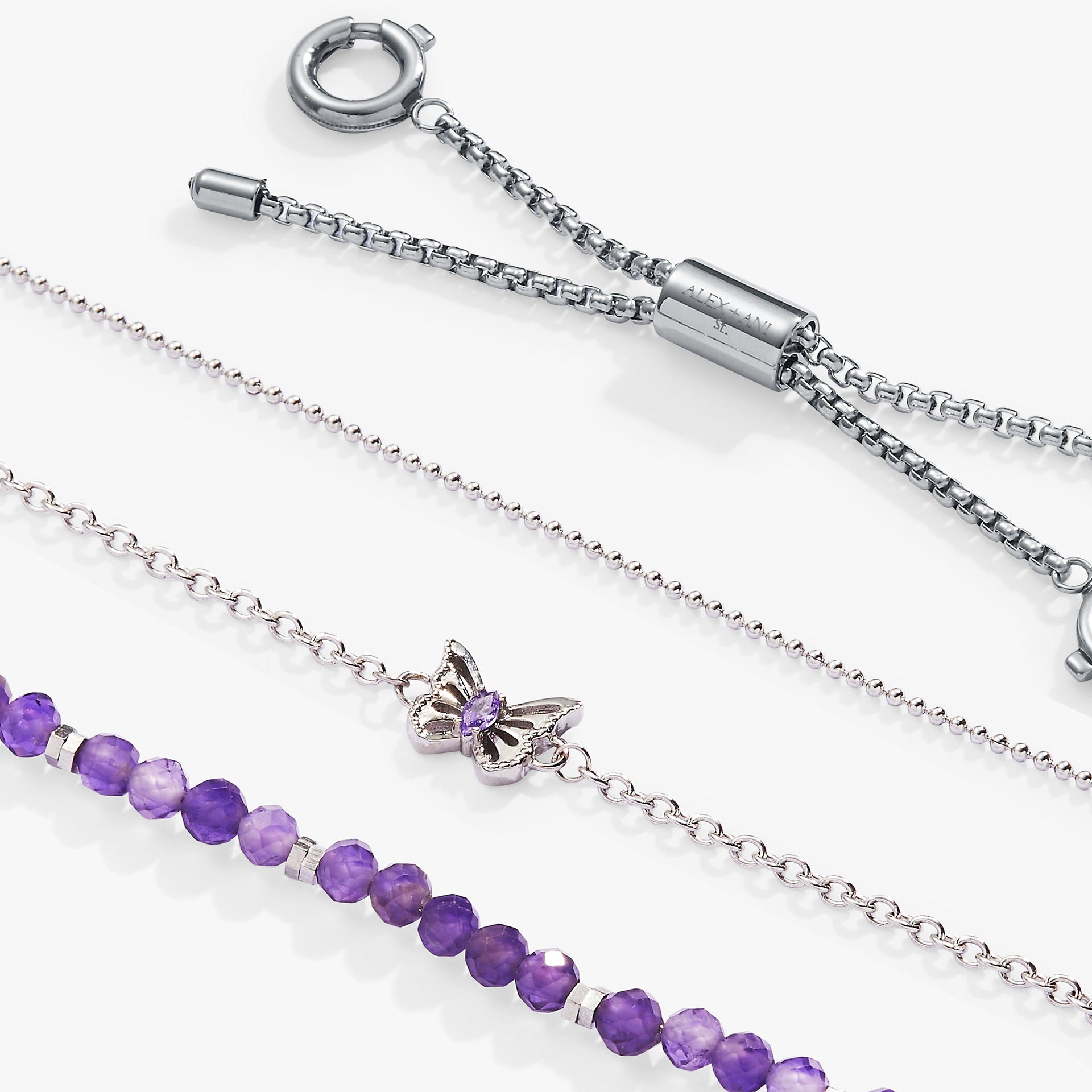 Butterfly Stranded Charm Bracelet Set with Violet Crystal Accents