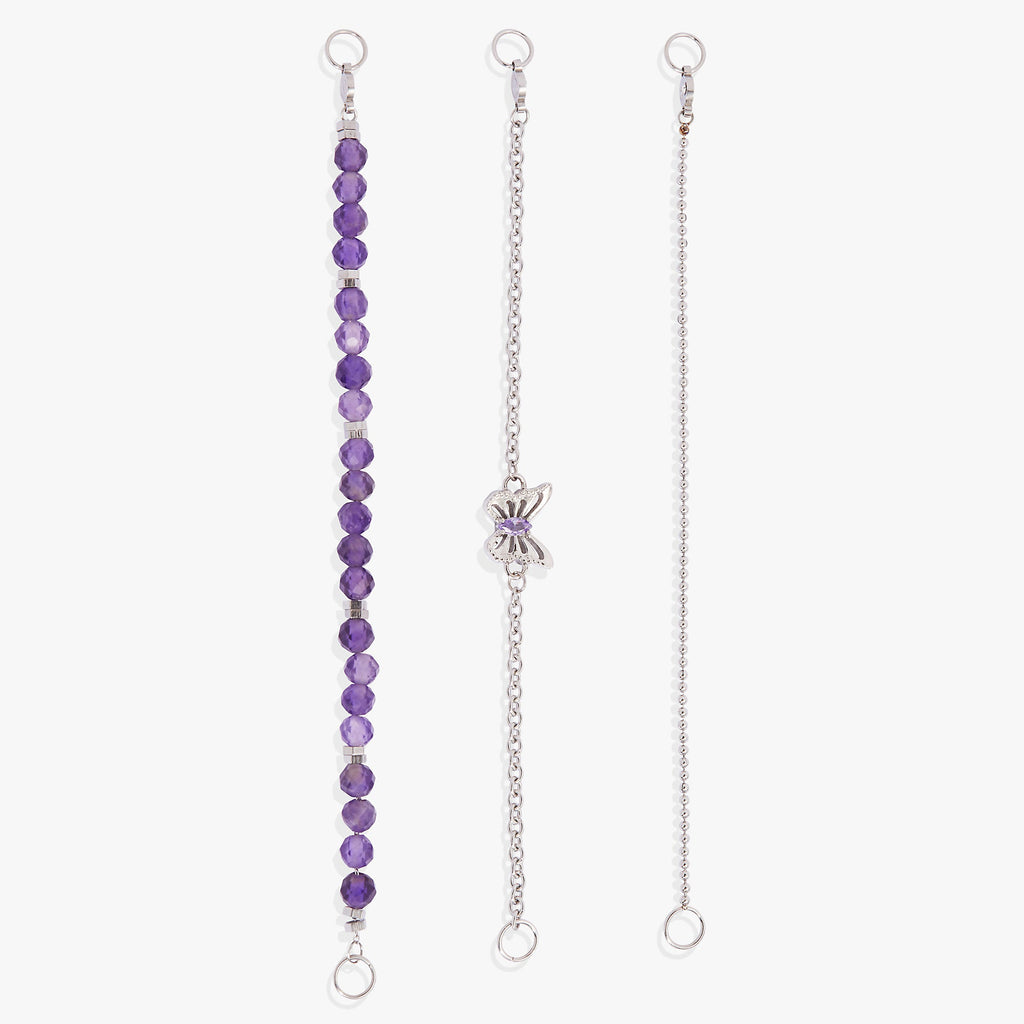 Butterfly Stranded Charm Bracelet Set with Violet Crystal Accents