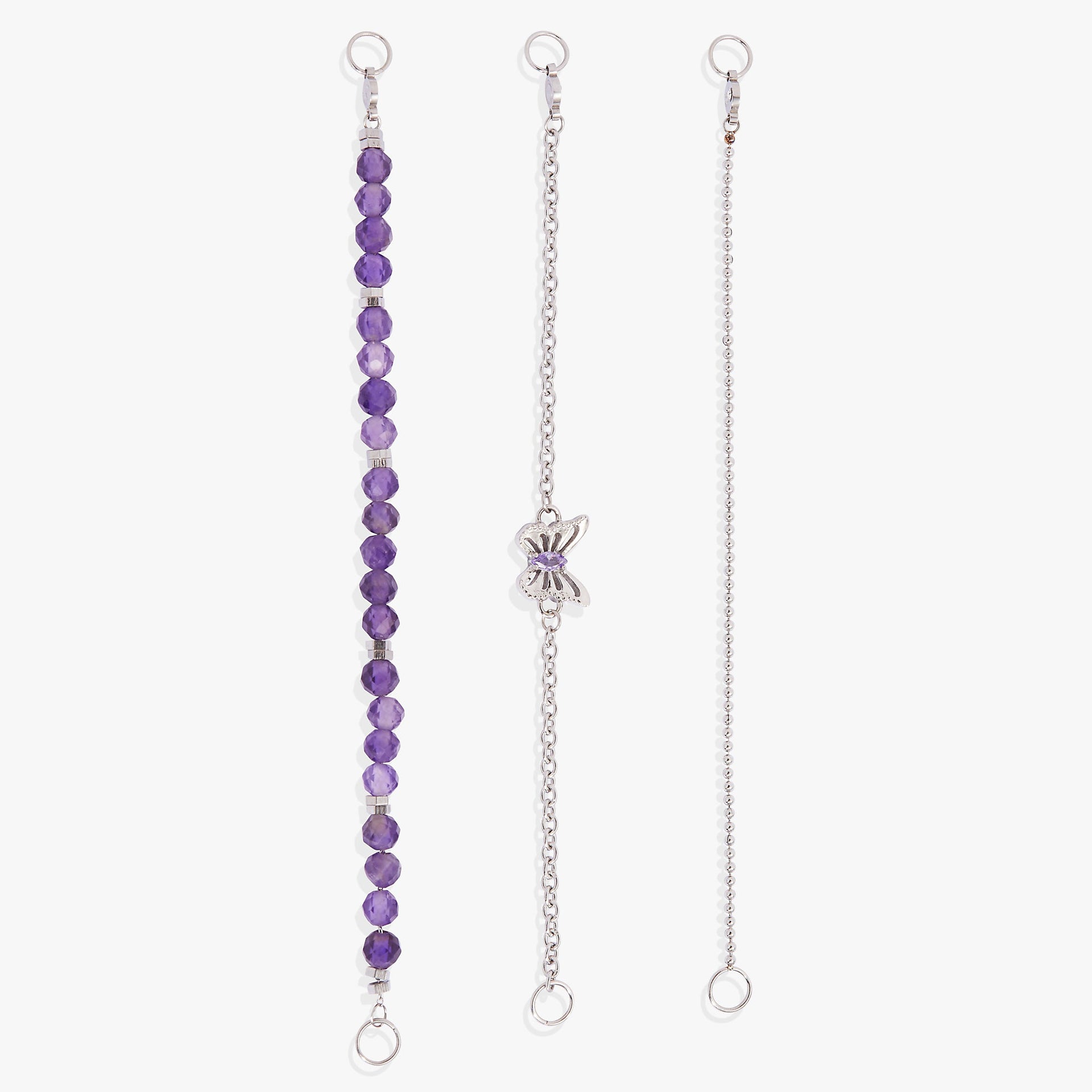 Butterfly Stranded Charm Bracelet Set with Violet Crystal Accents