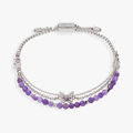 Alex And Ani butterfly charm bracelet set featuring violet cubic zirconia and semi-precious beads