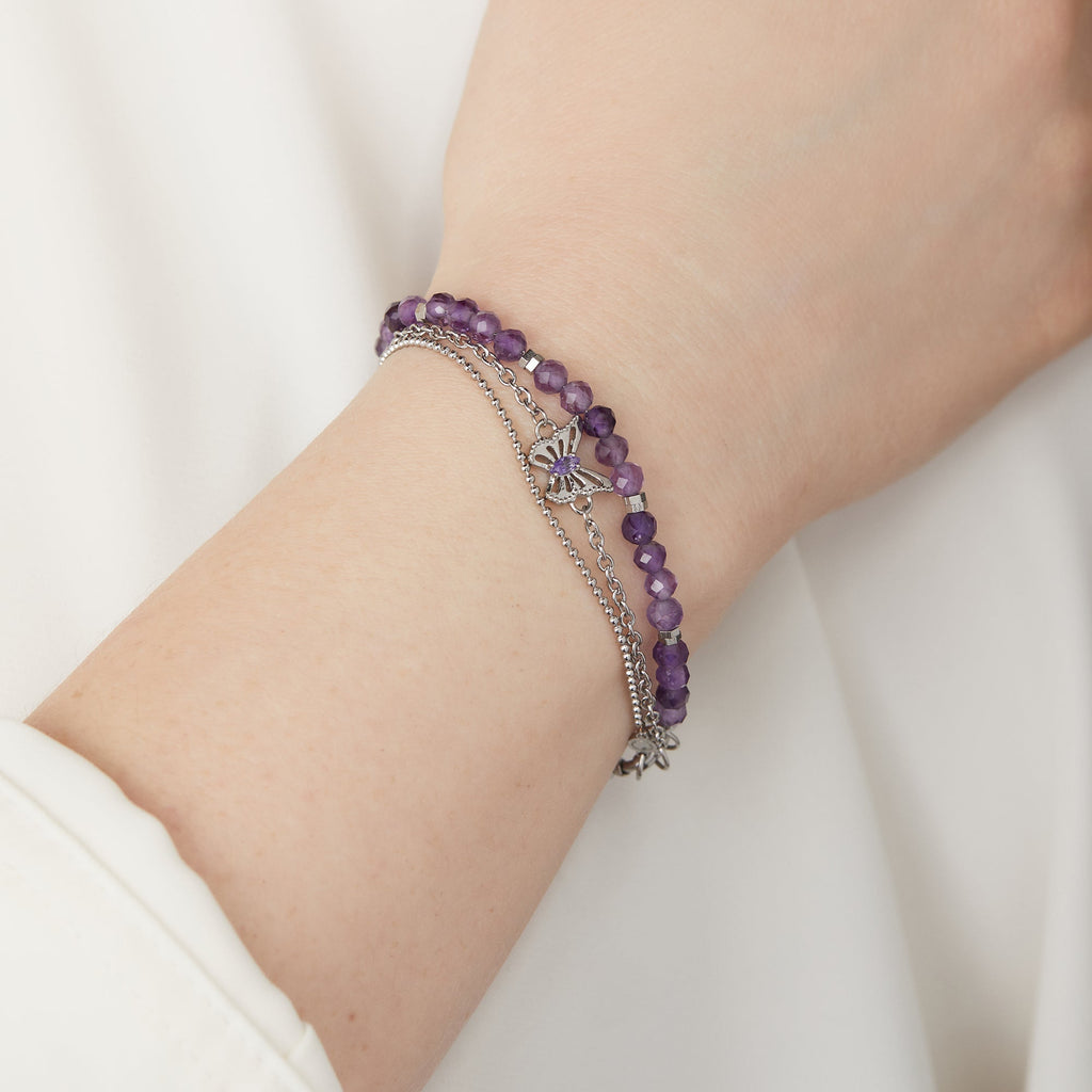 Butterfly Stranded Charm Bracelet Set with Violet Crystal Accents