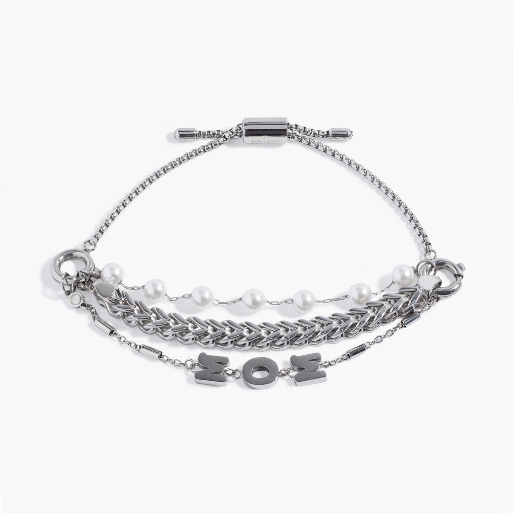 Mom Pearl Stranded Bracelet Set in Gold and White