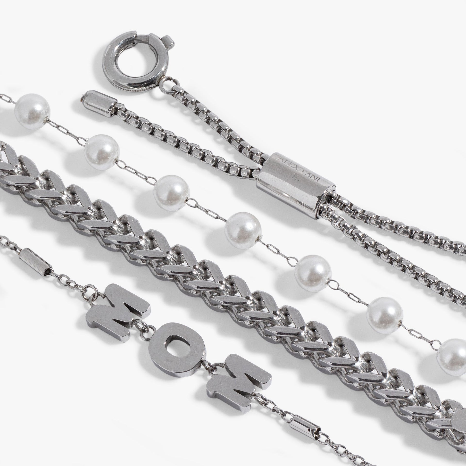 Mom Pearl Stranded Bracelet Set in Gold and White
