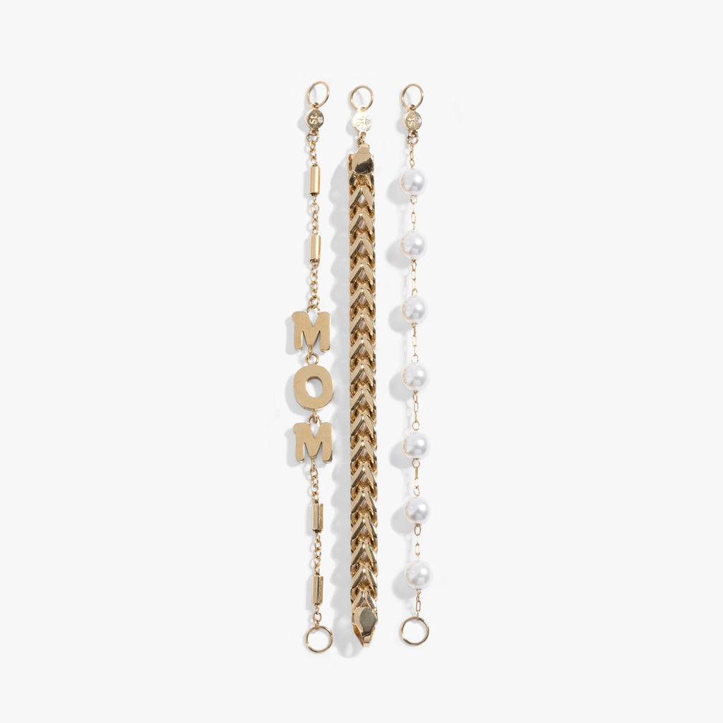 Mom Pearl Stranded Bracelet Set in Gold and White