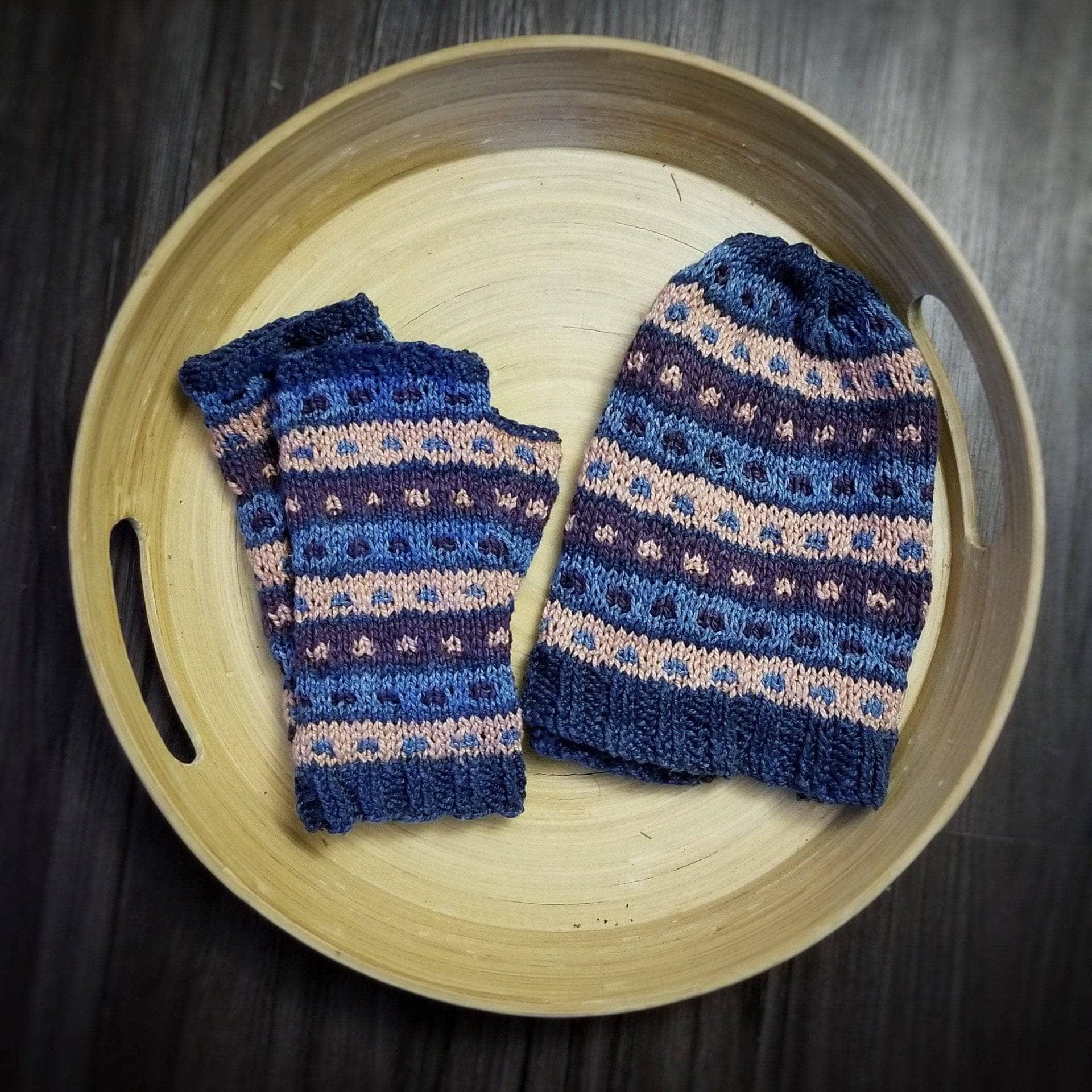 Stripe-A-Dots Hat and Fingerless Gloves Knitting Pattern