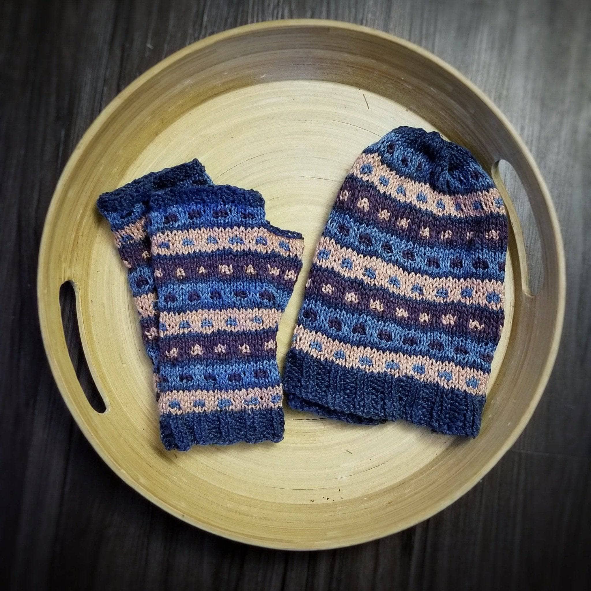 Stripe-A-Dots Hat and Fingerless Gloves Knitting Pattern