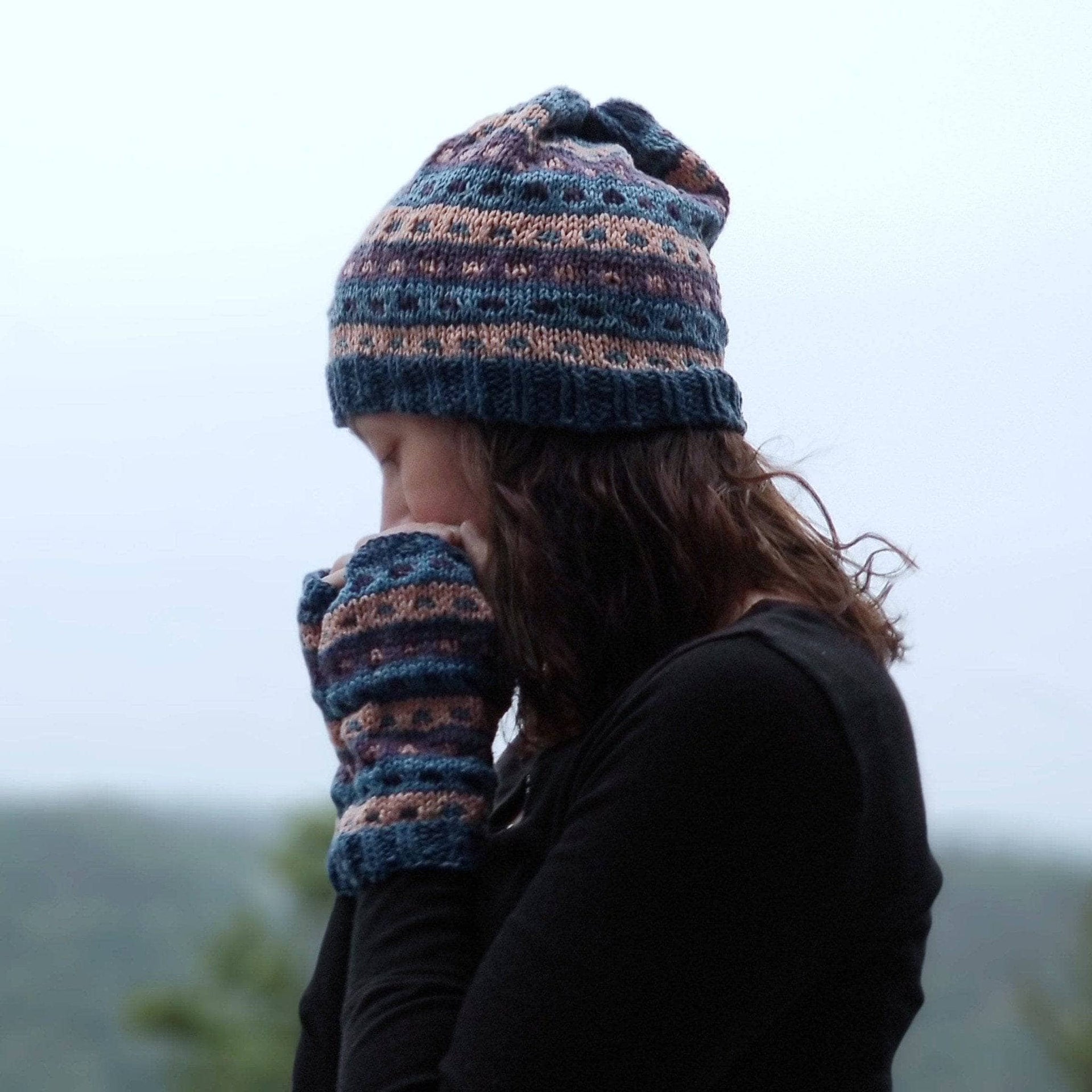 Stripe-A-Dots Hat and Fingerless Gloves Knitting Pattern